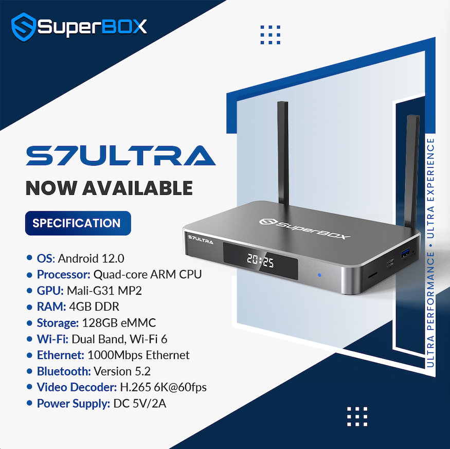SuperBox S7 Ultra Android TV Box – 4GB RAM, 128GB Storage, Wi-Fi 6, 6K, Android 12