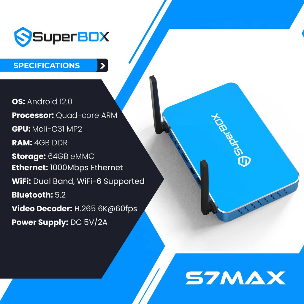 SuperBox S7 Max Android TV Box – 4GB RAM, 64GB Storage, Wi-Fi 6, 6K, Android 12