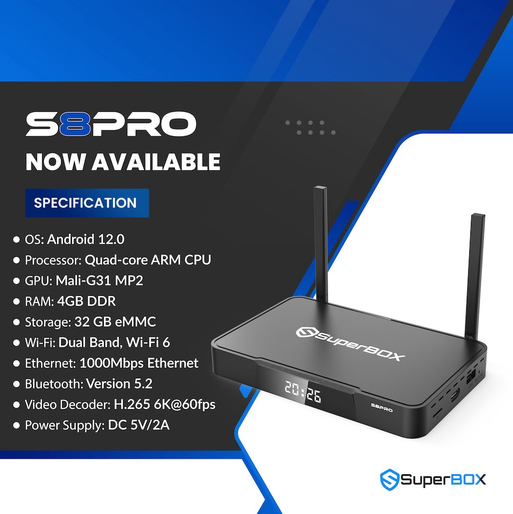 SuperBox S8 Pro Android TV Box – 4GB RAM, 32GB Storage, Wi-Fi 6, 6K, Android 12
